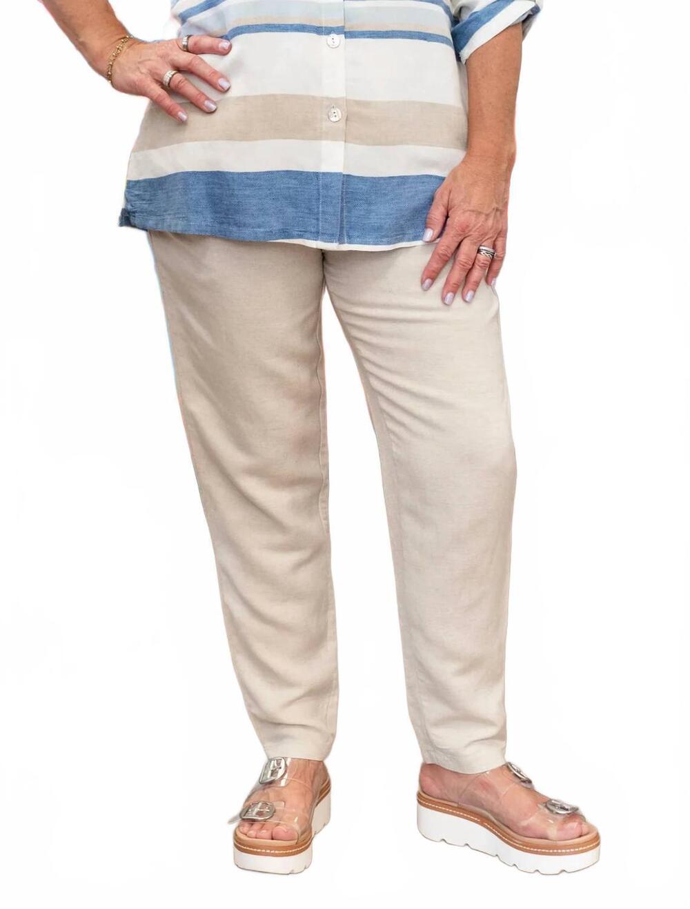 NEW TOOFAN pull-on linen pant in khaki